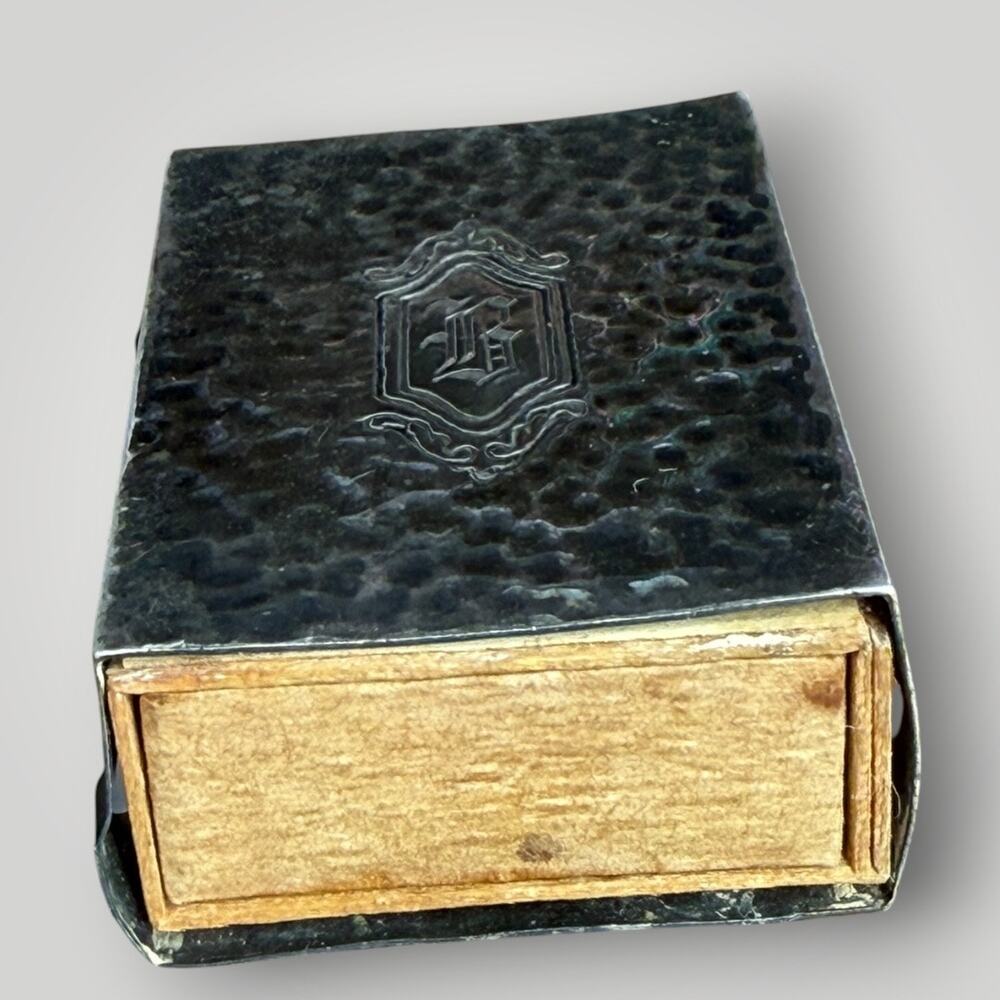 Antique Sterling Silver Vesta Match Safe Case Engraved Monogram Hammered Design - Picture 7 of 11